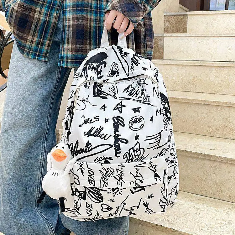Doodle Ulzzang School Bag Backpack Double Shoulder Bag Forest System Korean Version Student Bag for Middle School Boys