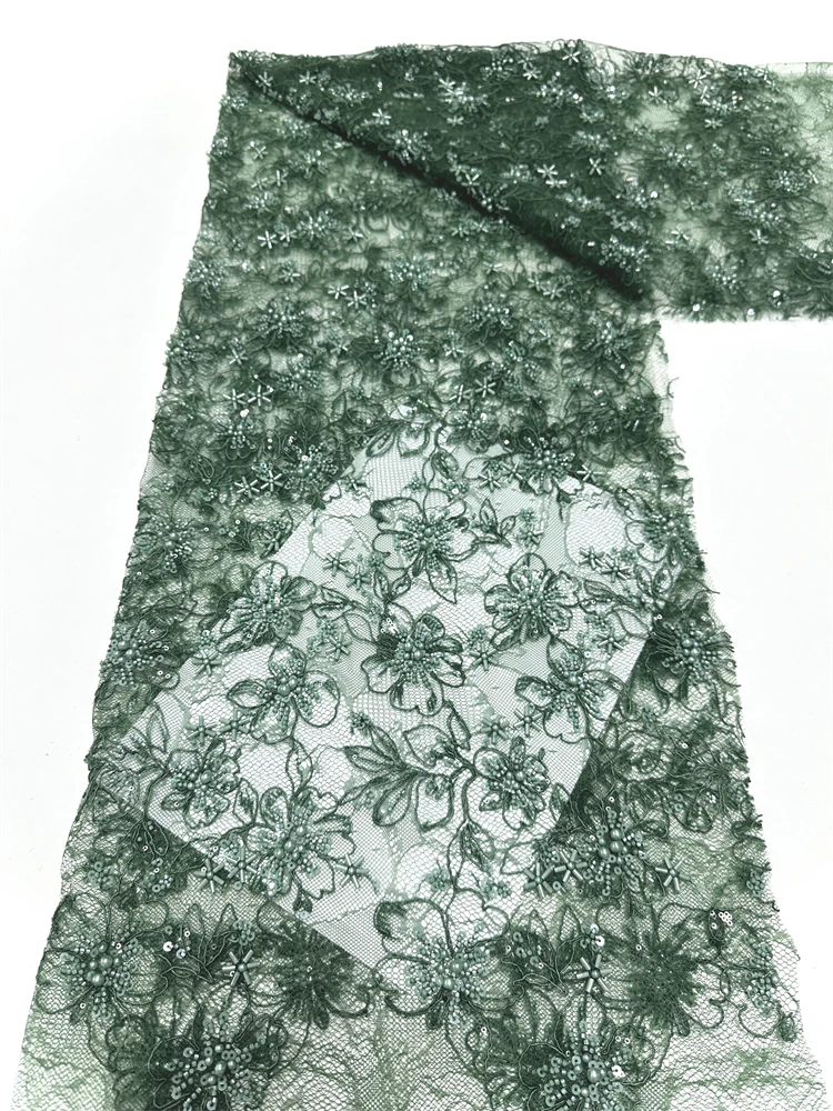 5Y رائجة البيع تصميم الأزياء أفريقيا جودة عالية التطريز الخرز صافي الدانتيل الترتر بألوان متعددة لفستان الزفاف أو الحفلات