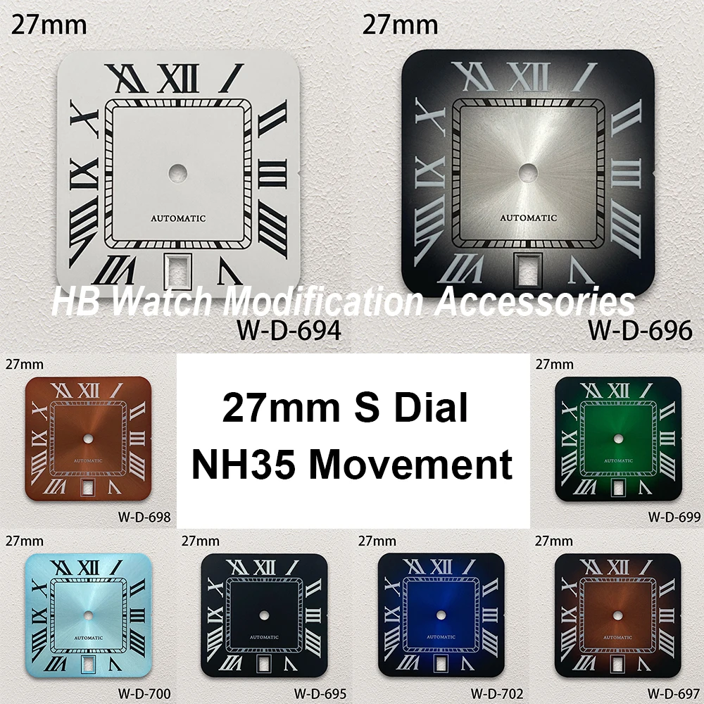 Dial Persegi Logo S 27mm Cocok untuk Mesin Otomatis NH35/NH36/4R/7S, Cocok untuk Modifikasi Jam Posisi 6, 3/3.8/4 Jam