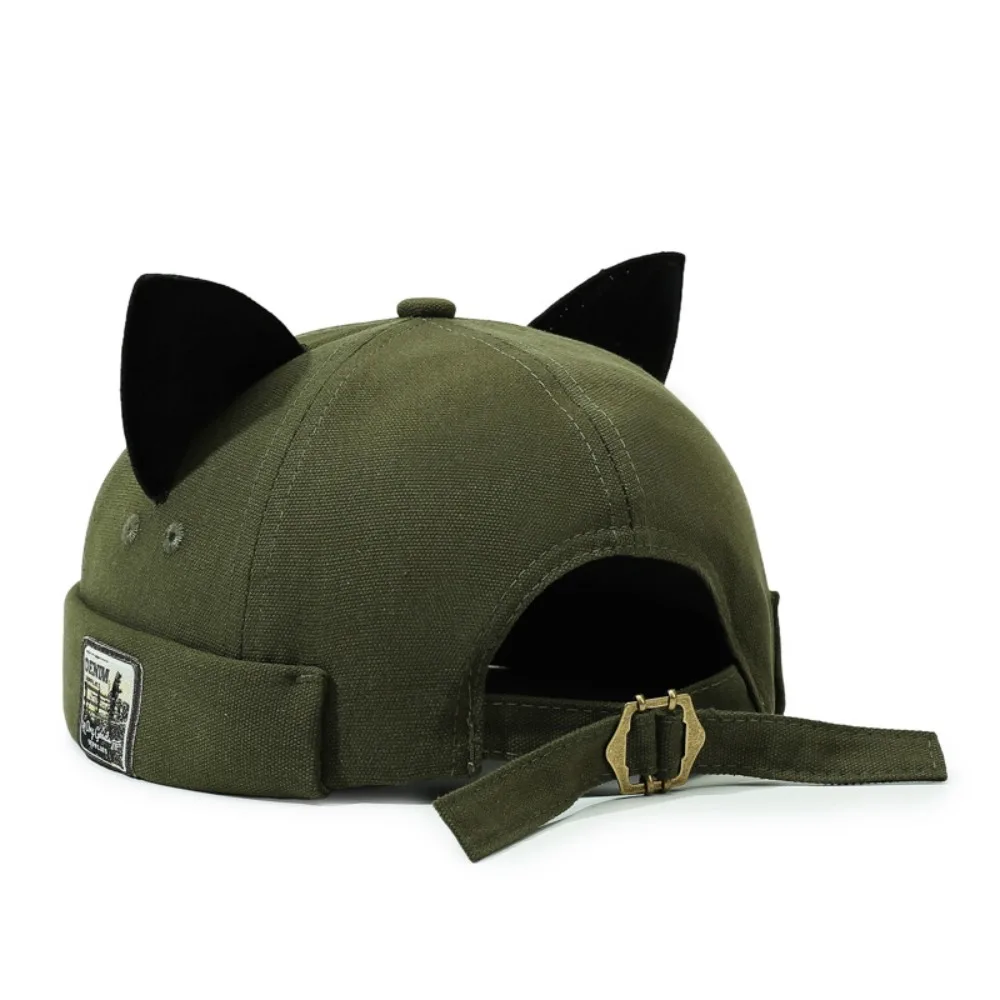 

Creative Cute Cat Ears Brimless Hat Breathable Without Brim Dome Melon Cap Adjustable Vintage Woman's Landlord Hat Streetwear