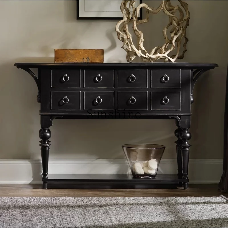 

American solid wood black old entrance cabinet entering the door and entering the living room side cabinet