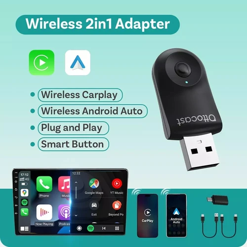 Imagen 1 del producto Adaptador Mini Inalámbrico 2-en-1 OTTOCAST Carplay Android Auto con Dongle de Desconexión de un Toque para Toyota Audi Mercedes-Benz Volkswagen