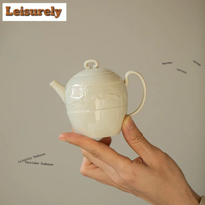 HOYIHM 160ml Ding Kiln Relief Teapot Japanese Tea Infuser Pot Tea Maker Kettle With Filter Chinese Tea Items Supplies Collection