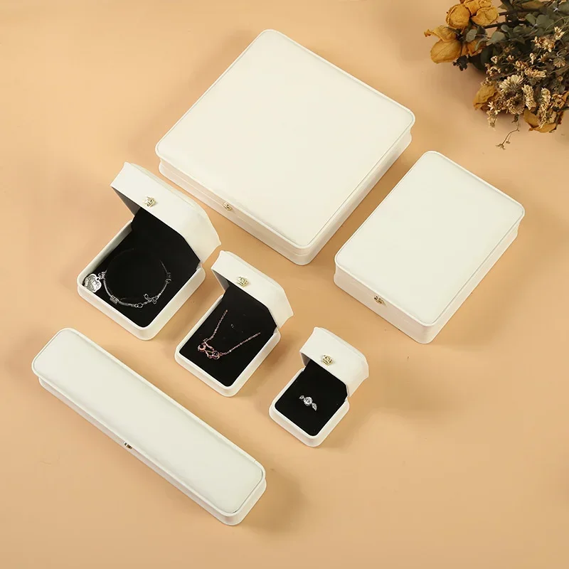 White Brushed PU Leather Jewelry Packing Box Crown Buckle Ring Bracelet Ear Stud Necklace Packing Box Jewelry Set Box