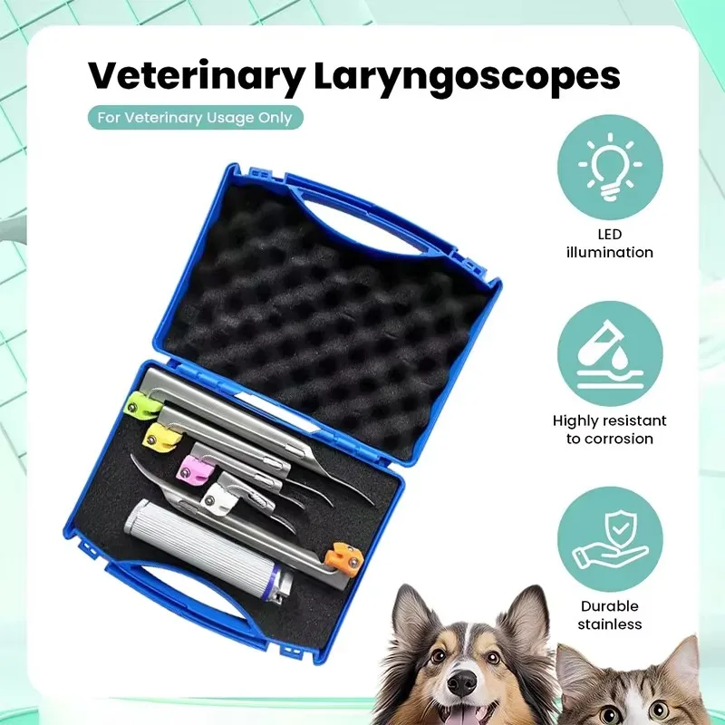 5 Blades Medical Veterinary Anesthesia Vet Pets Mirror Tracheal Intubation Direct Animal Laryngoscope Throat Detection Tool C2