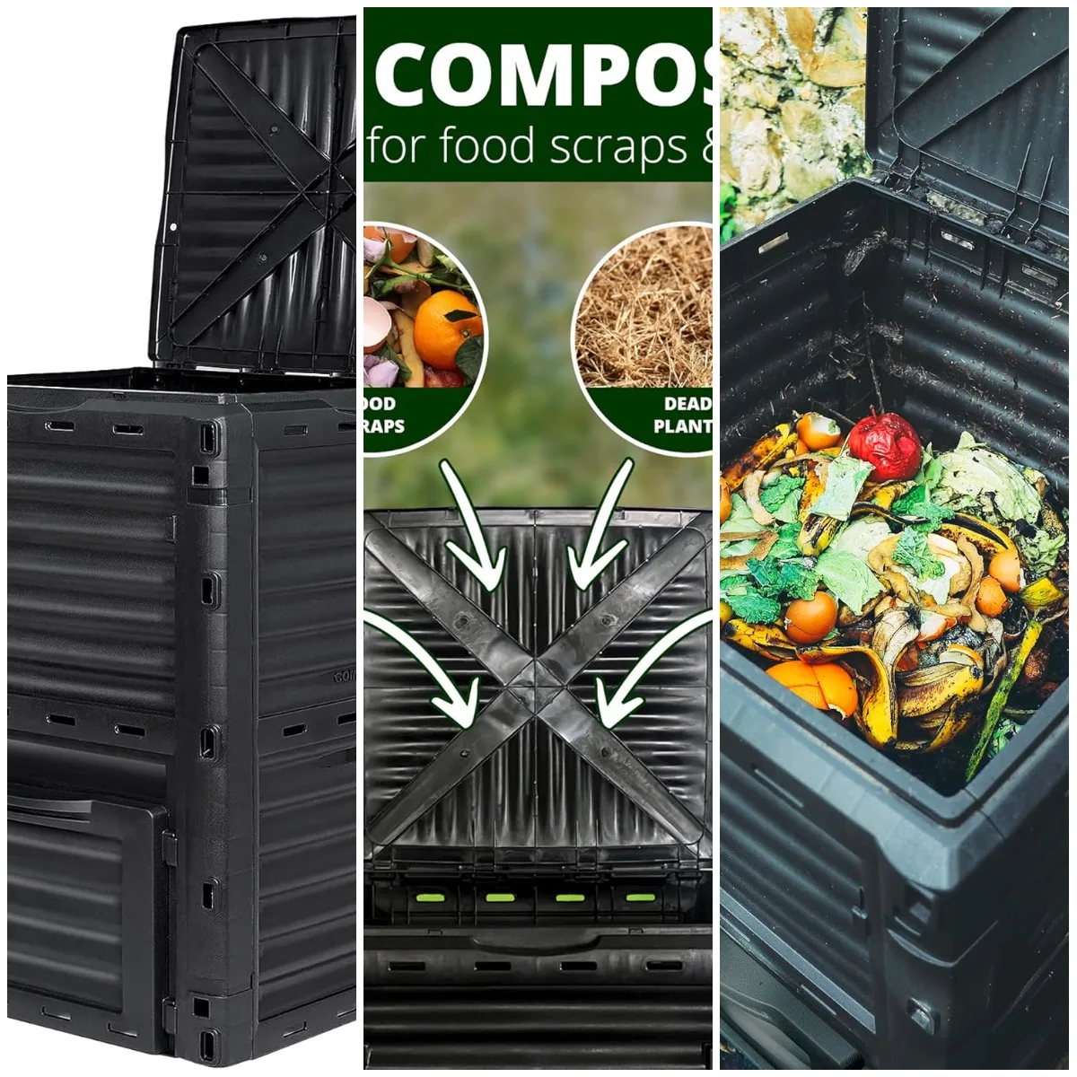 Bac à compost extérieur de 80 gallons, sans BPA, léger, création rapide du sol, assemblage facile, noir