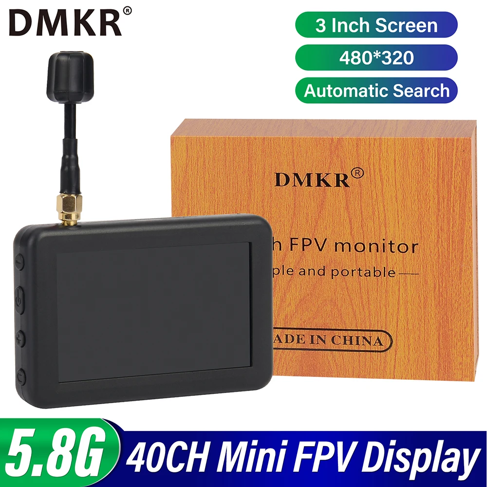 DMKR 5.8G 40CH Mini FPV Display 3Inch 480*320  Build-in Battery Automatic Search With Lantern Antenna For RC Multicopter FPV