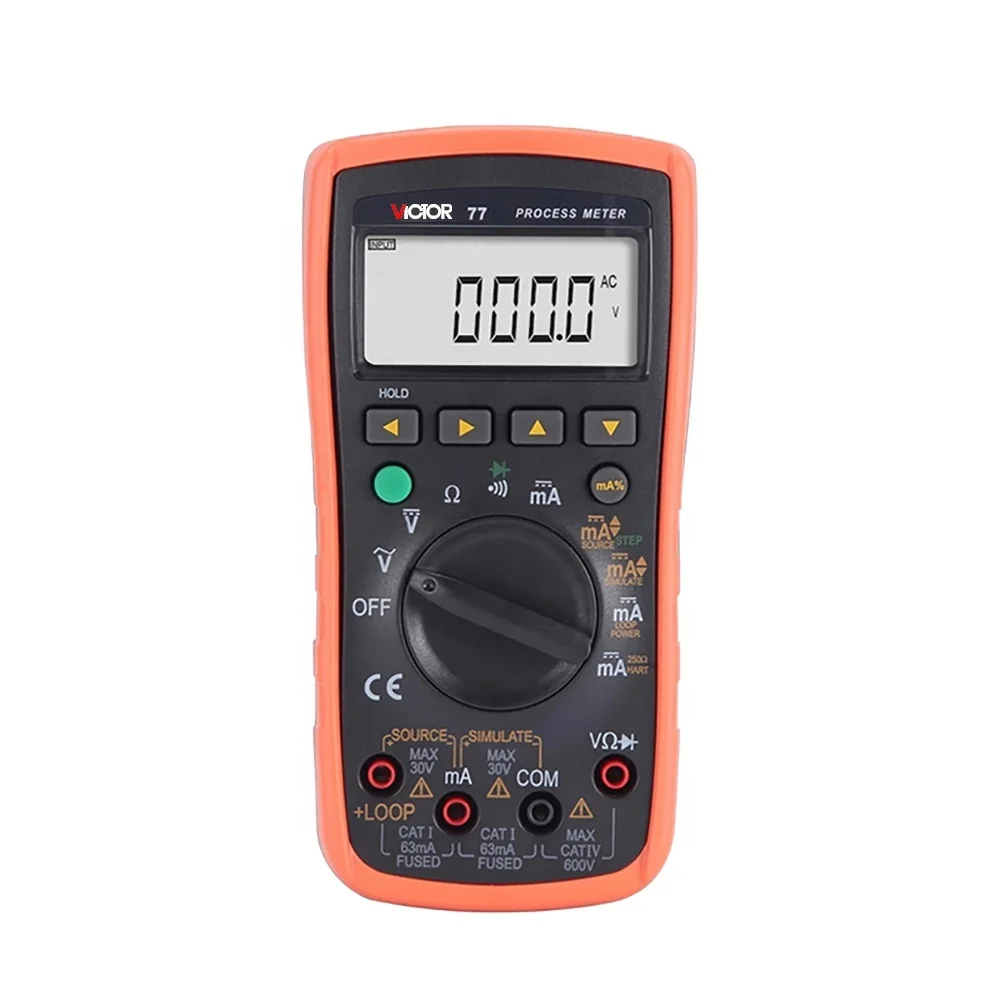 VICTOR 77 2-in-1 Process Multimeter - 4-20mA Signal Generator/Simulator with 24V Loop Power & 0.5% Accuracy