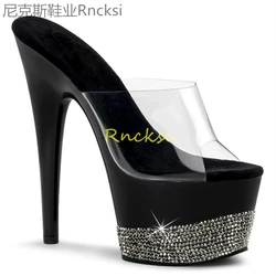 17cm Women's summer new sequins fashion wear Joker fishmouth stiletto heel with ladies sandals.