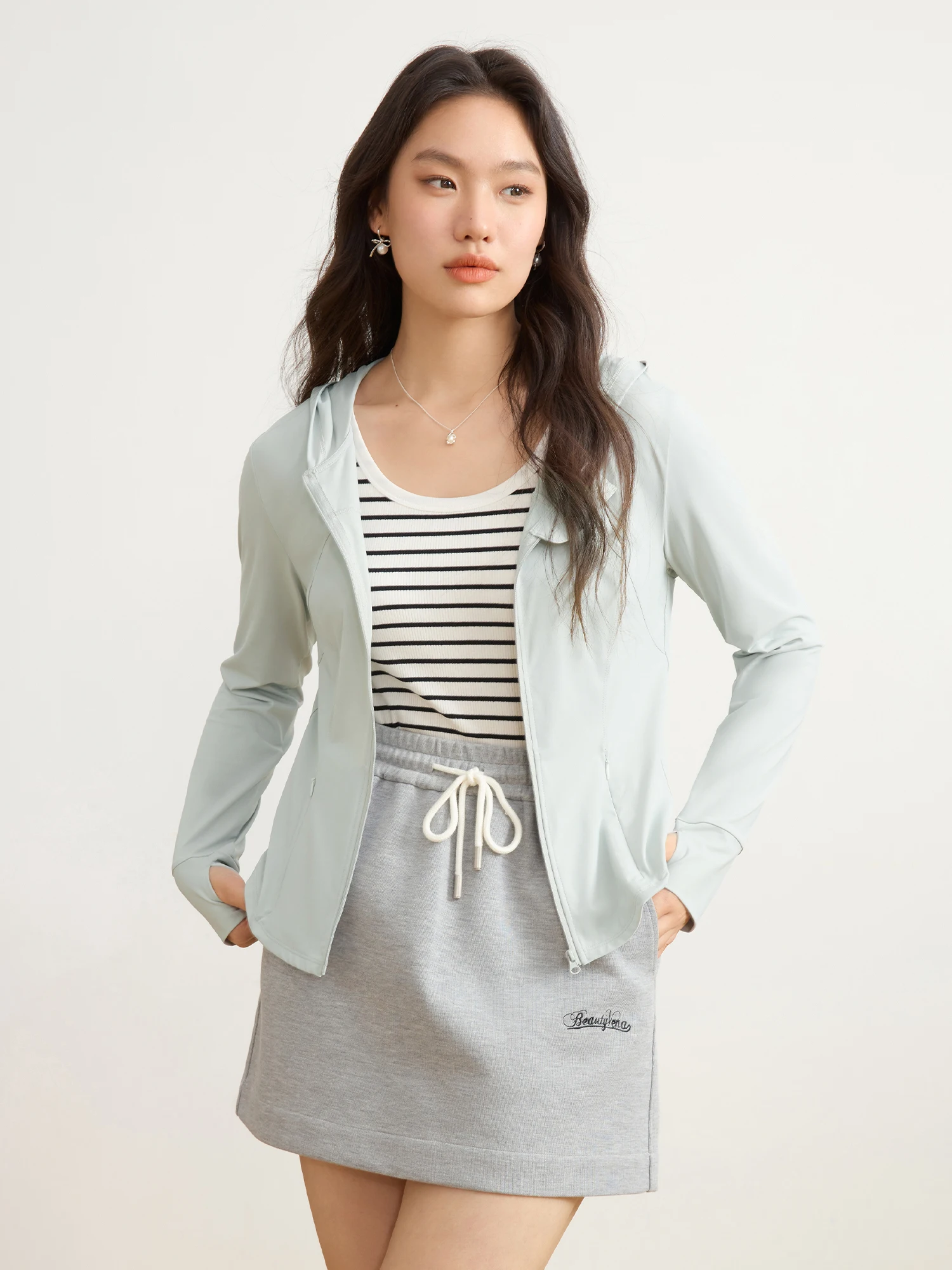 DUSHU Office Lady Women\'s UPF50+ Sun Protection Clothing Spring Summer New Original Yarn Shoulder Jackets 25DS81315+25DS81311
