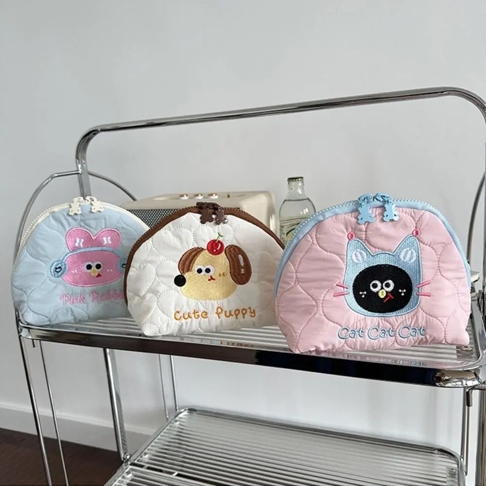 

Makeup Bag Multifunctional Embroidery Cosmetic Bag Handheld Small Lipstick Bag PP Cotton Puppy Skincare Storage Bag Women