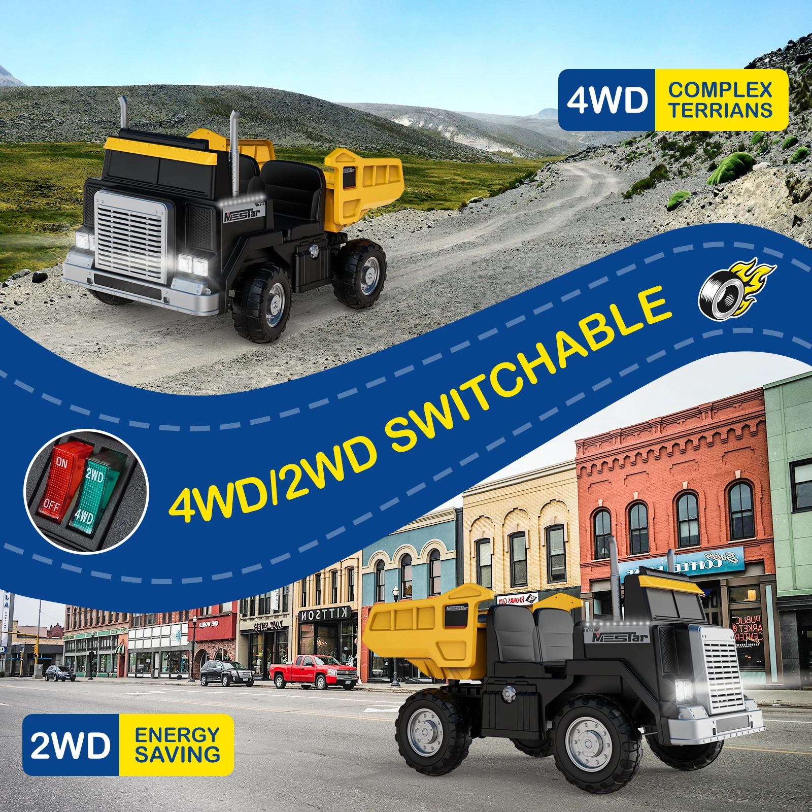 LIGIANT 24V Ride On Dump Truck für große Kinder, 24-Zoll-Sitz, 4WD/2WD, Fernbedienung, Dump-Bett, 3 Geschwindigkeiten, Federung, Bluetooth, LED