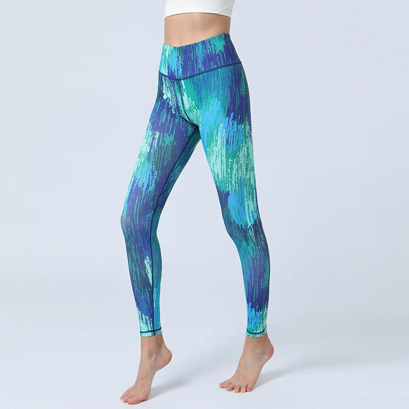 Damskie legginsy sportowe z nadrukiem w liście dla kobiet Slim Fit Butt Lift High Waist Fitness Dancing Pant Casual Outwear 8Z