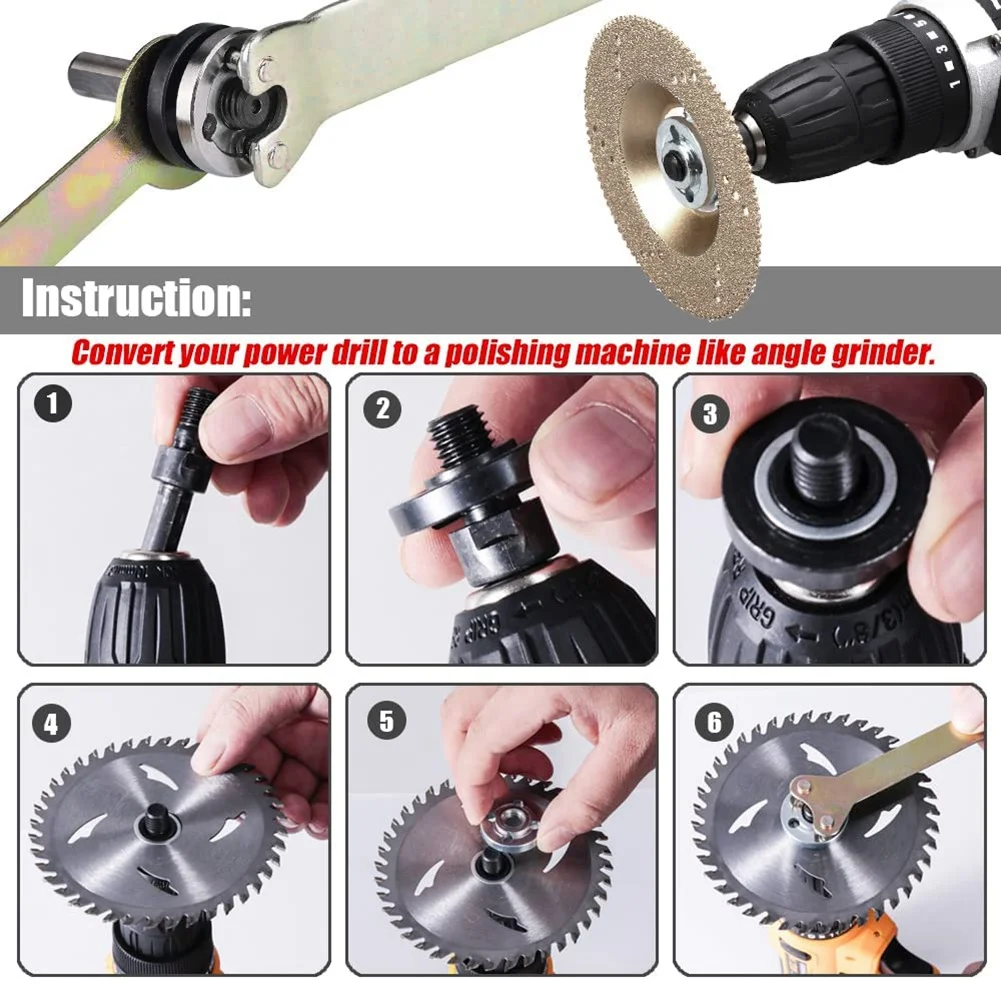 Broca Angle Grinder Adaptador com Flange Porca, Porcas de Substituição e Chave, Ferramenta De Conversão, Conjunto De Peças, 3 Set