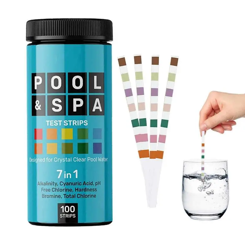 Pool Water Test Strips 7 In1 Spa Test Supplies 100pcs Water Test Strips For Bromines Hardness Cyanuric Acid Alkalinity, Chlorine