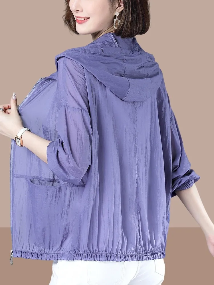 

Women's Short Sleeveless Summer Outerwear Sun Protection Light Weight Long Sleeve Coat Large Size Loose Fit Mom Style Cardigan