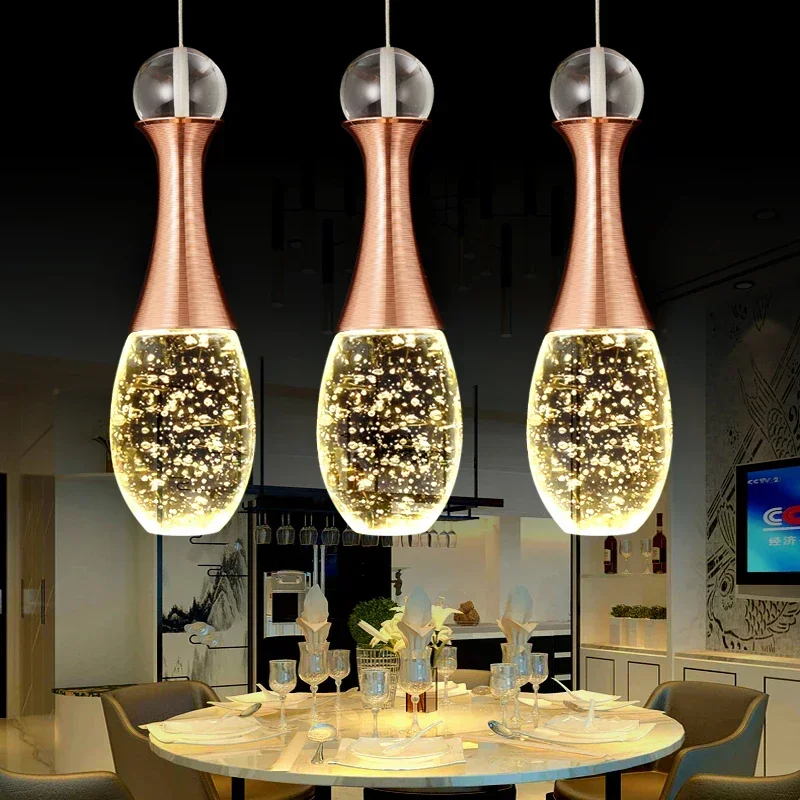 

Modern Minimalist Personality Crystal LED Chandeliers Dining Room Bar Chandelier Fashion Single Head Three Dubble Lights