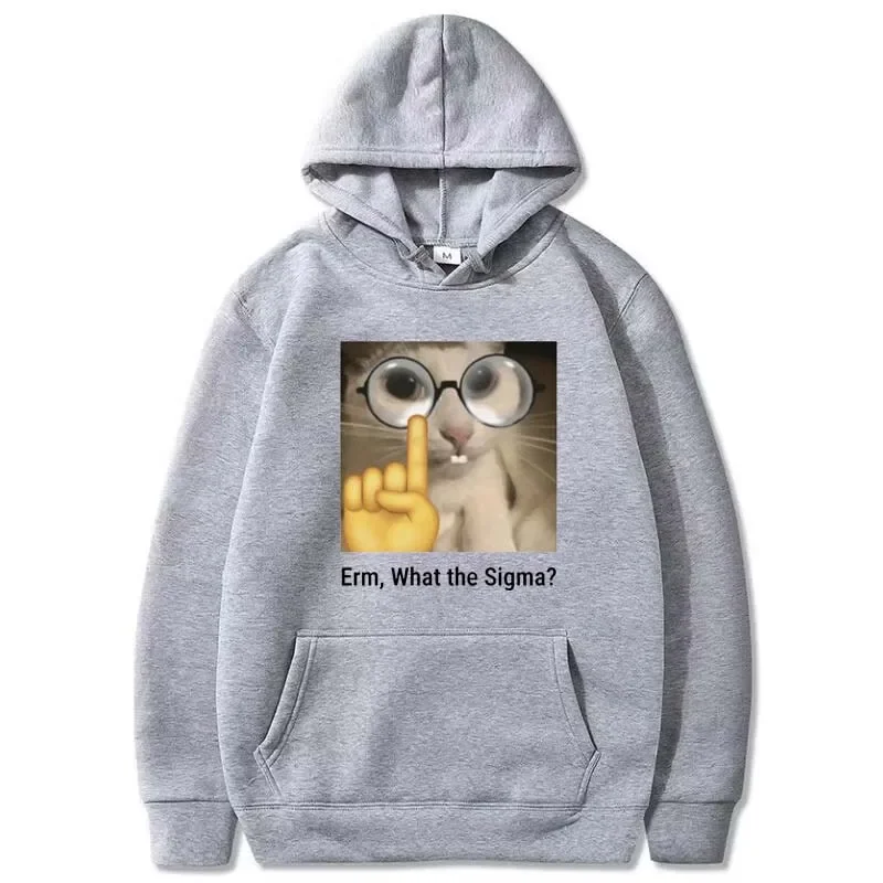 Erm, Hoodie Esporte Que Sigma Homens e Mulheres Engraçado Meme, Silly Cat Humor Estampado Moda Tops, Moletom De Lã, Hoodie de Inverno