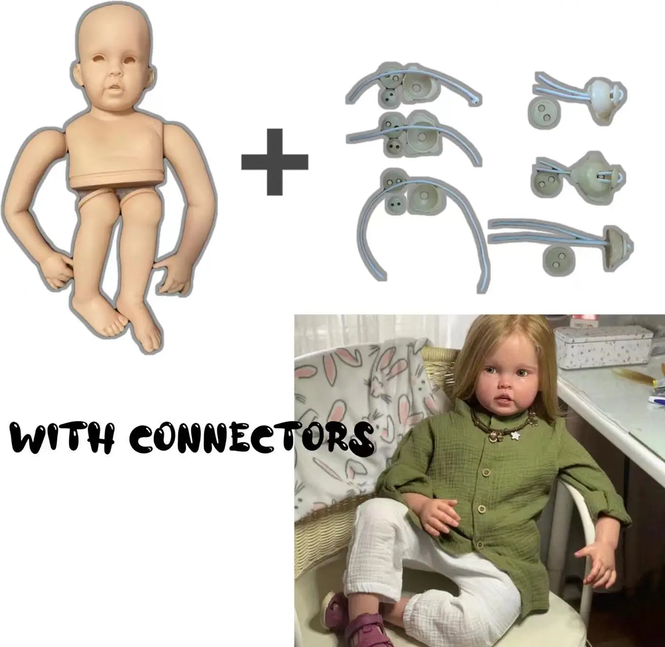 【With Connectors】SANDIE 32inch Reborn Baby Doll Cressida With Cloth Body With Connectors Unpainted Kit Dolls For Children