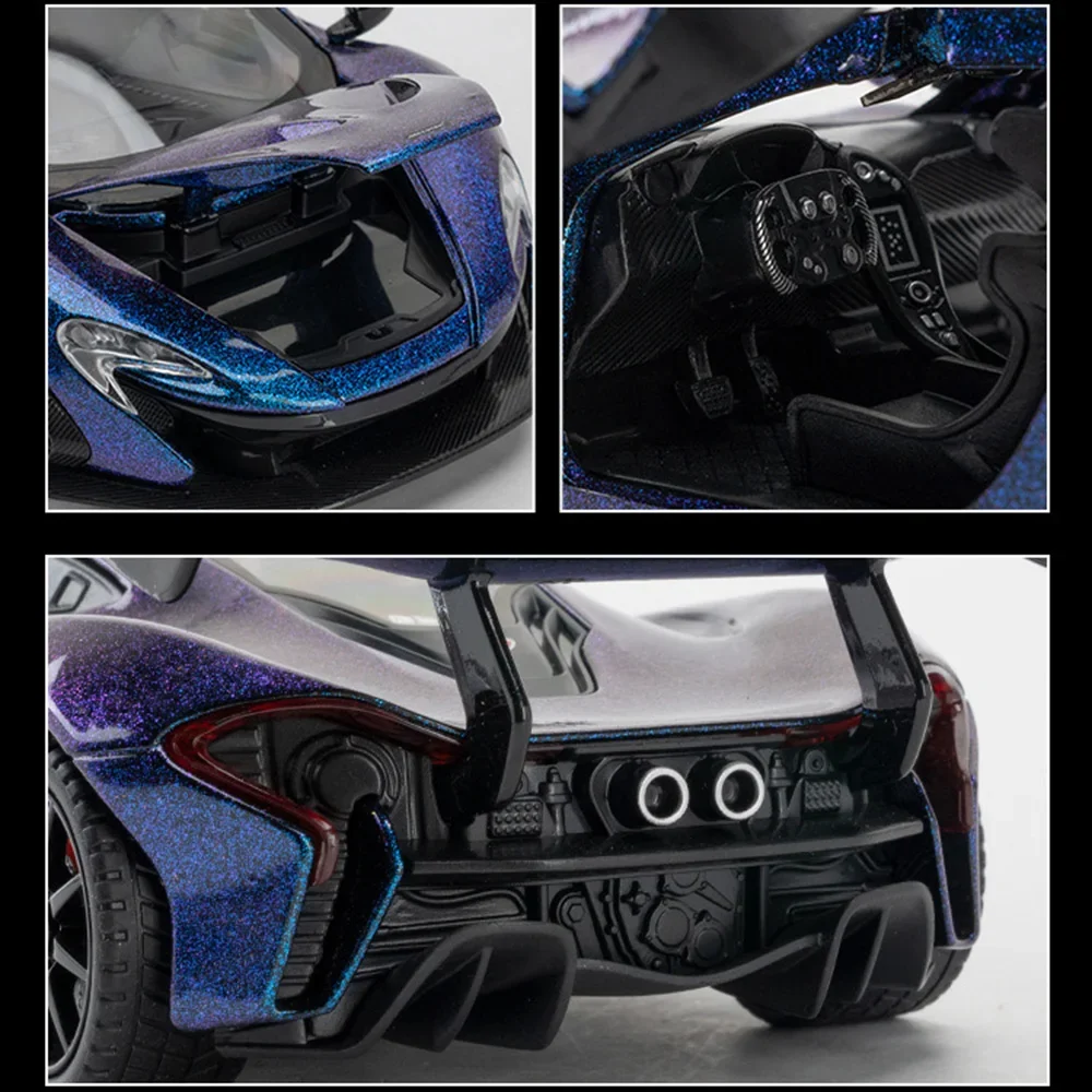 1:24 P1 Model Sports Car Toy Alloy Diecast Light Music Pull Back Supercar Metal Body Miniature Vehicles Models Kids Adult Gifts