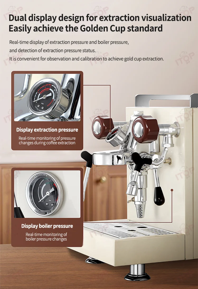 ITOP CMMK1601 E61 Espresso Coffee Machine Dual Boiler 1600W PID Temperature Control Commercial Grade for Home & Cafe