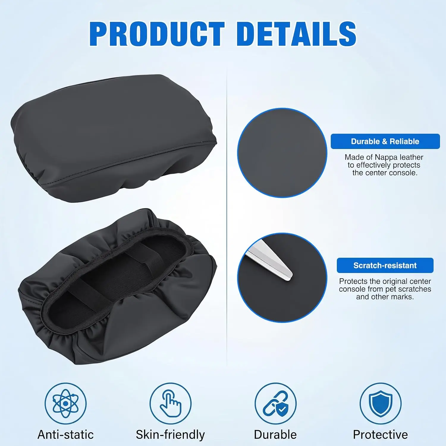Nilight Center Console Cover Fit for Honda CRV 2017 2018 2019 2020 2021 2022 Premium Nappa Leather Armrest Cover for Car Waterproof Center Console Pad Protector Anti-Scratch Arm Rest Box Cover, Black view 5