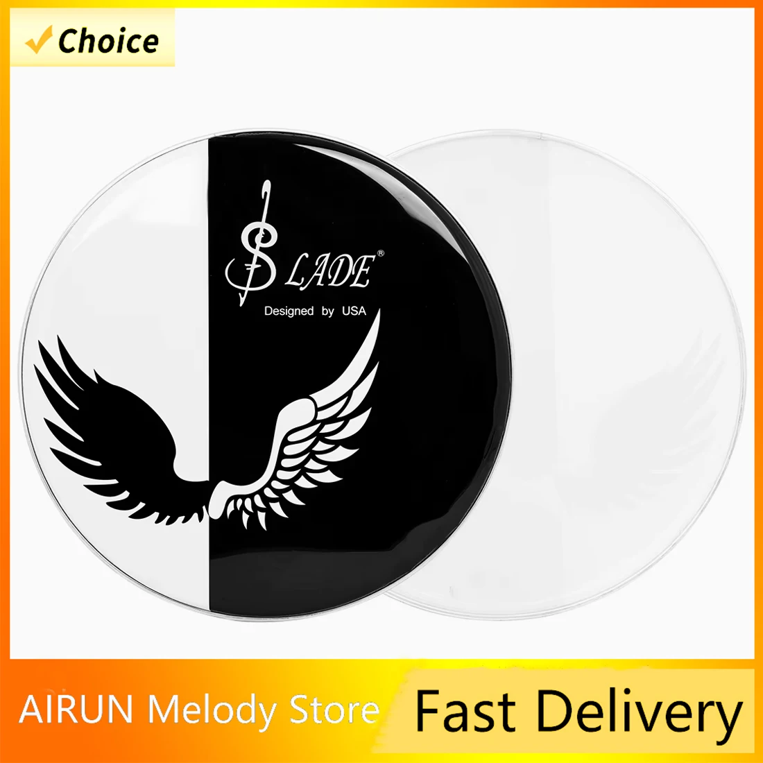 

SLADE 22-дюймовая кожа барабана, черно-белая двойная лента с крыльями, повязка для лица барабана, профессиональные детали ударных инструментов