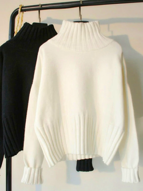 Ladies' Loose Thiened f-High Collar Sweater Comfortable Inner Wear Knitted irt Winter Season Regular Sve Long Sweater