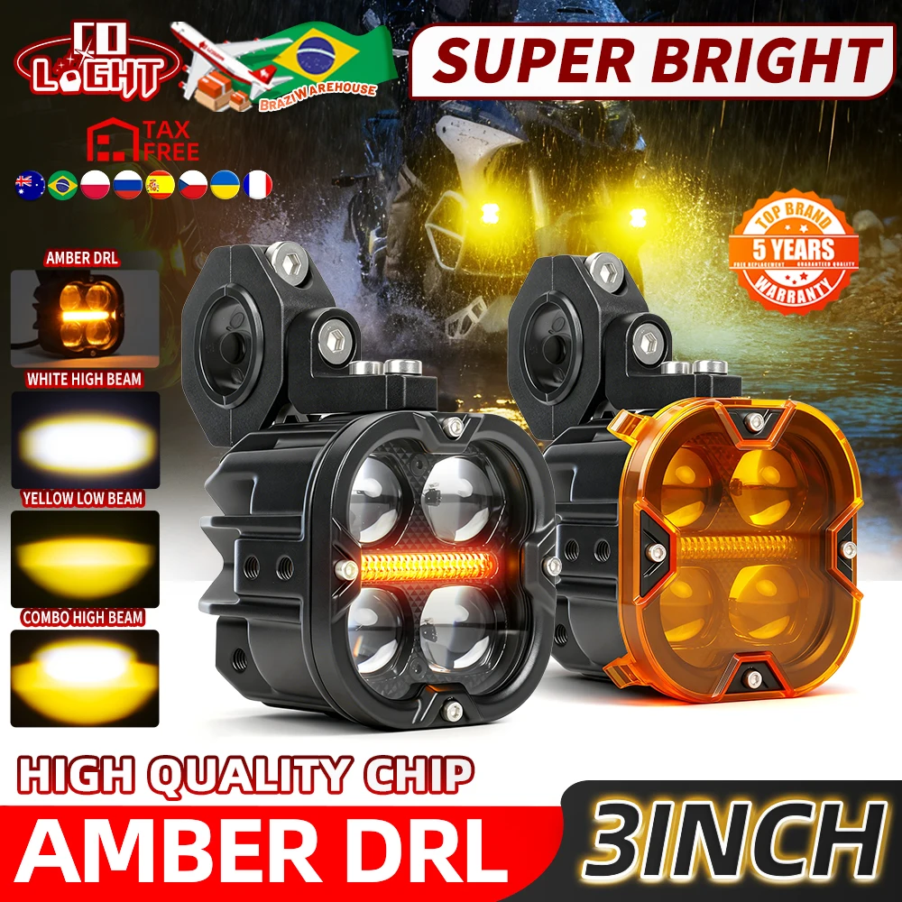CO LIGHT Offroad-Nutzung Fern- und Abblendlicht Gelber Scheinwerfer 3 Zoll LED Motorrad-Projektorlicht-Kit Zusatzleuchten für R1300 GS RS