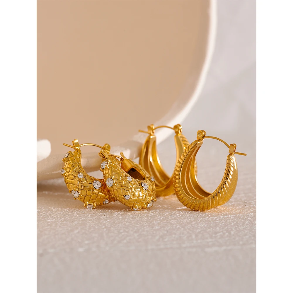 Yhpup 316 Stainless Steel Chunky Waterproof  Hoop Earrings Fashion Golden Charm Temperament Geometric Thick серьги Jewelry Women