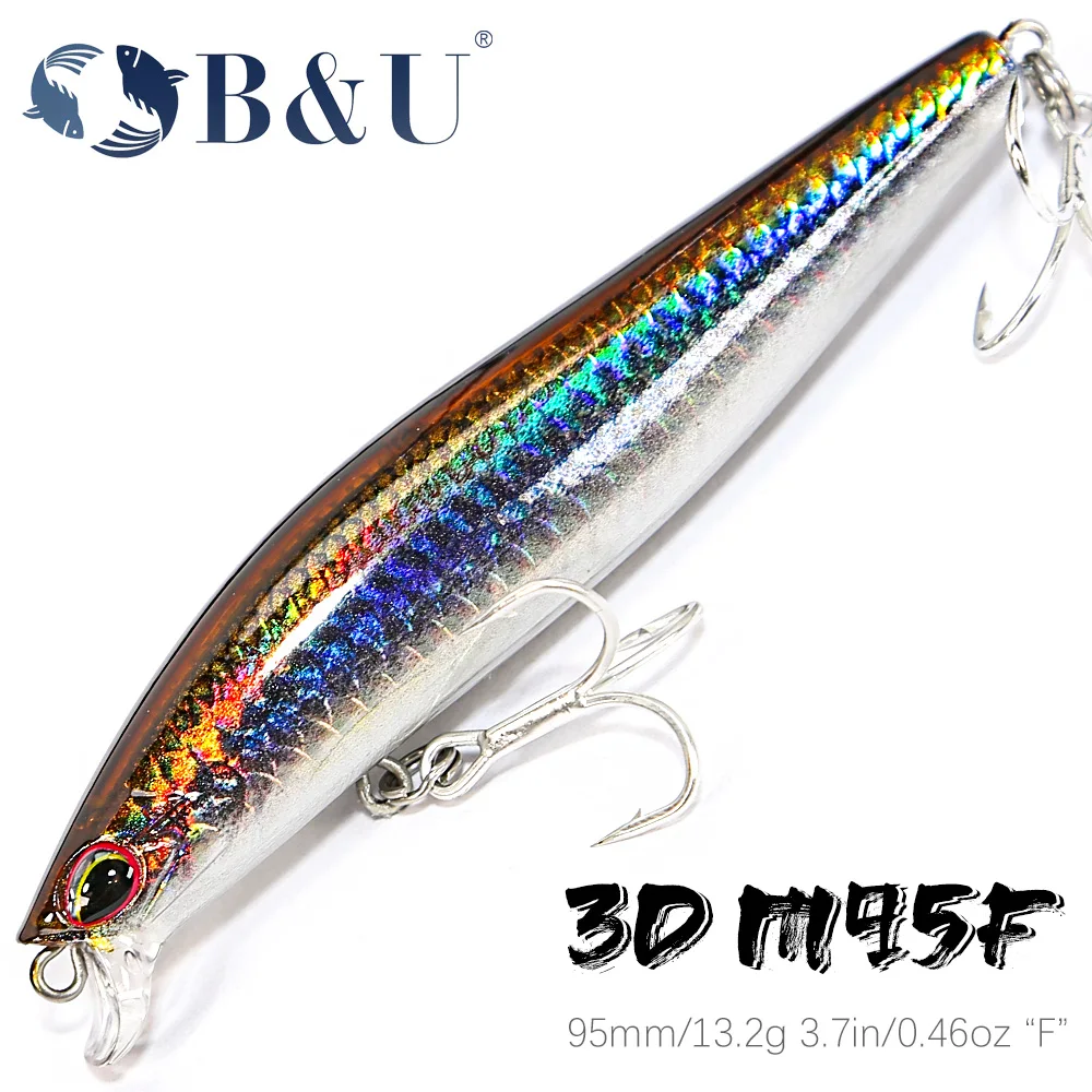 

B&U 3D Printing 95mm 13.2g Floating Wobbler Slatwater Fishing Lures Minnow Crank Wobbler Fishing Tackle Hooks Hard Bait