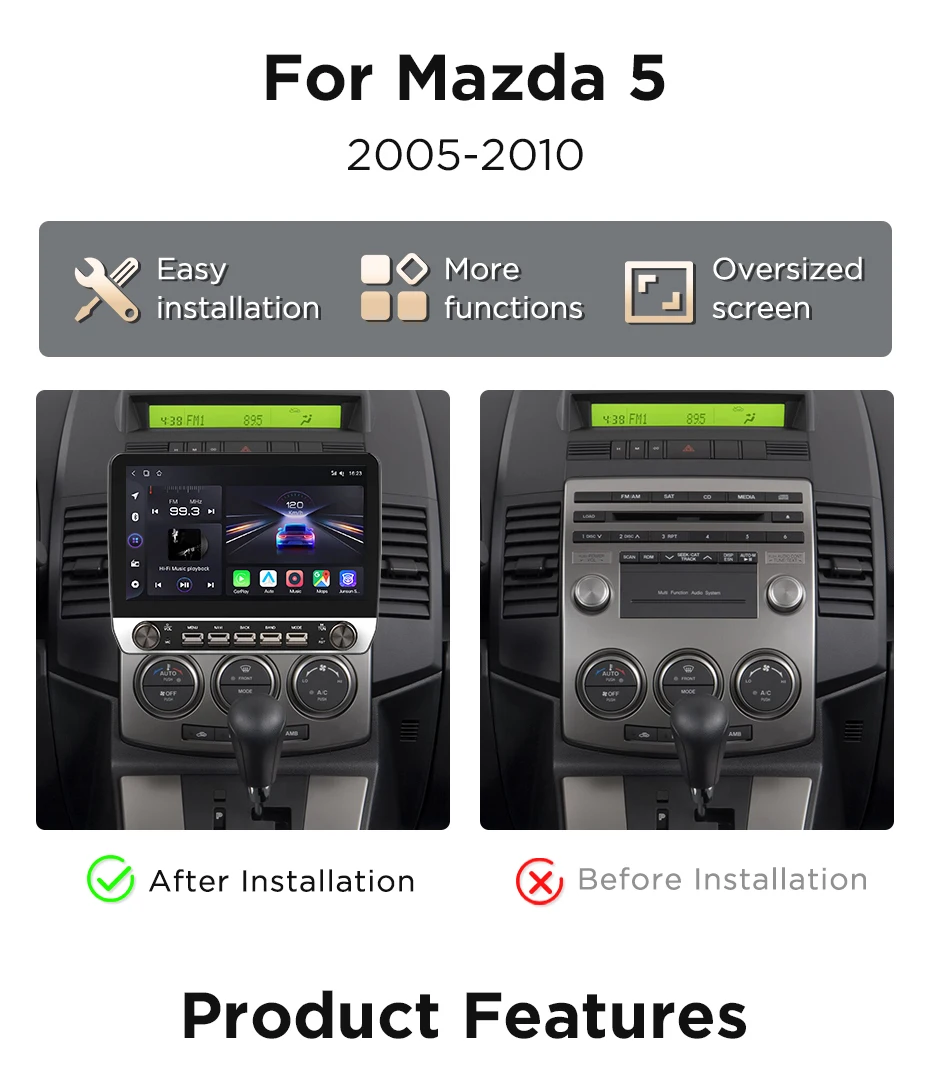 Junsun 10 "Taste Drahtlose CarPlay Für Apple Android Auto Auto Radio Für Mazda 5 2005 2006 2007 2008 -2010 GPS Navi Stereo BT RDS – Detail 4