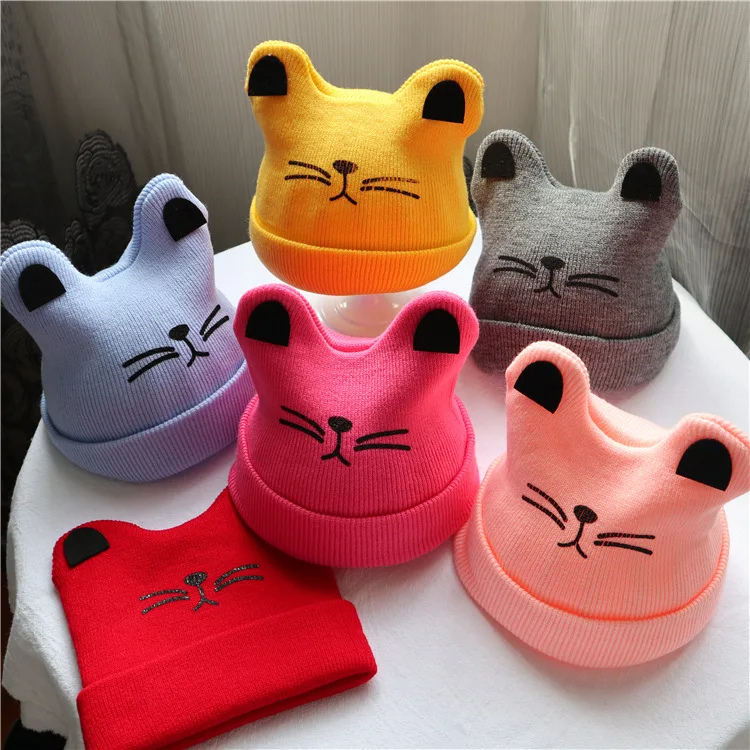 

Baby Cartoon Knit Hat for Boys Girls Autumn Winter Warm Kids Beanie Children Parent-Child Hats Newborn Baby Cap