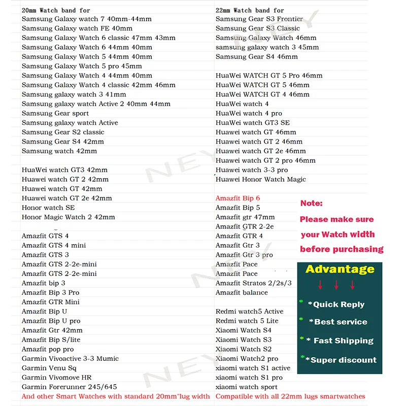 18mm 20mm 22mm Strap for Samsung Galaxy Watch 7 FE 6 5 4 5Pro 6/4Classic Silicone Band for Huawei GT5 Pro 46mm GT4/3Pro Bracelet