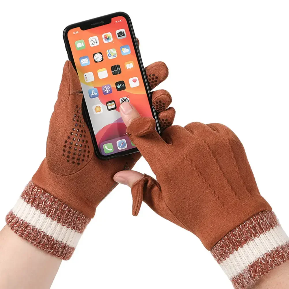 

New Autumn Winter Suede Warm Gloves for Man Outdoor Windproof Cold-Proof Flip Finger Touch Screen E-Bike Bicycle Riding Gloves