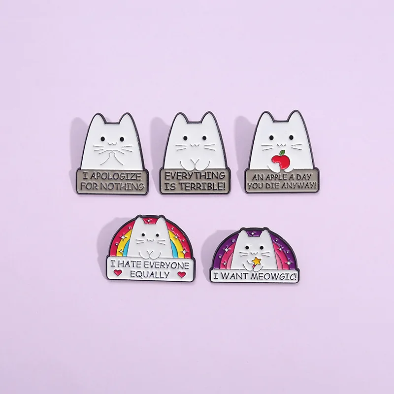 Every Thingis Terrible Enamel Pins Custom Rainbow Magic Stick Cat Brooches Lapel Badges Animal Jewelry Gift Wholesale