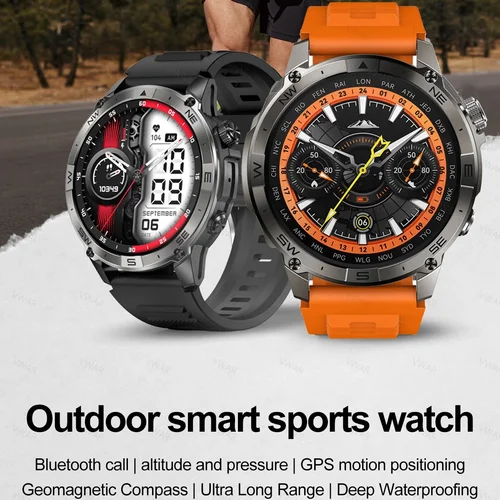 Imagen 2 del producto Reloj inteligente VWAR GPS pantalla AMOLED HD de 1,43 pulgadas brújula GPS integrada llamadas telefónicas Bluetooth reloj inteligente deportivo para hombres Xiaomi Huawei