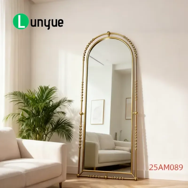 Luxury Modern Gold Metal Full Body Mirror Standing Glass Floor Mirror for Living Room Bedroom Fashion Home Decor Wholesale