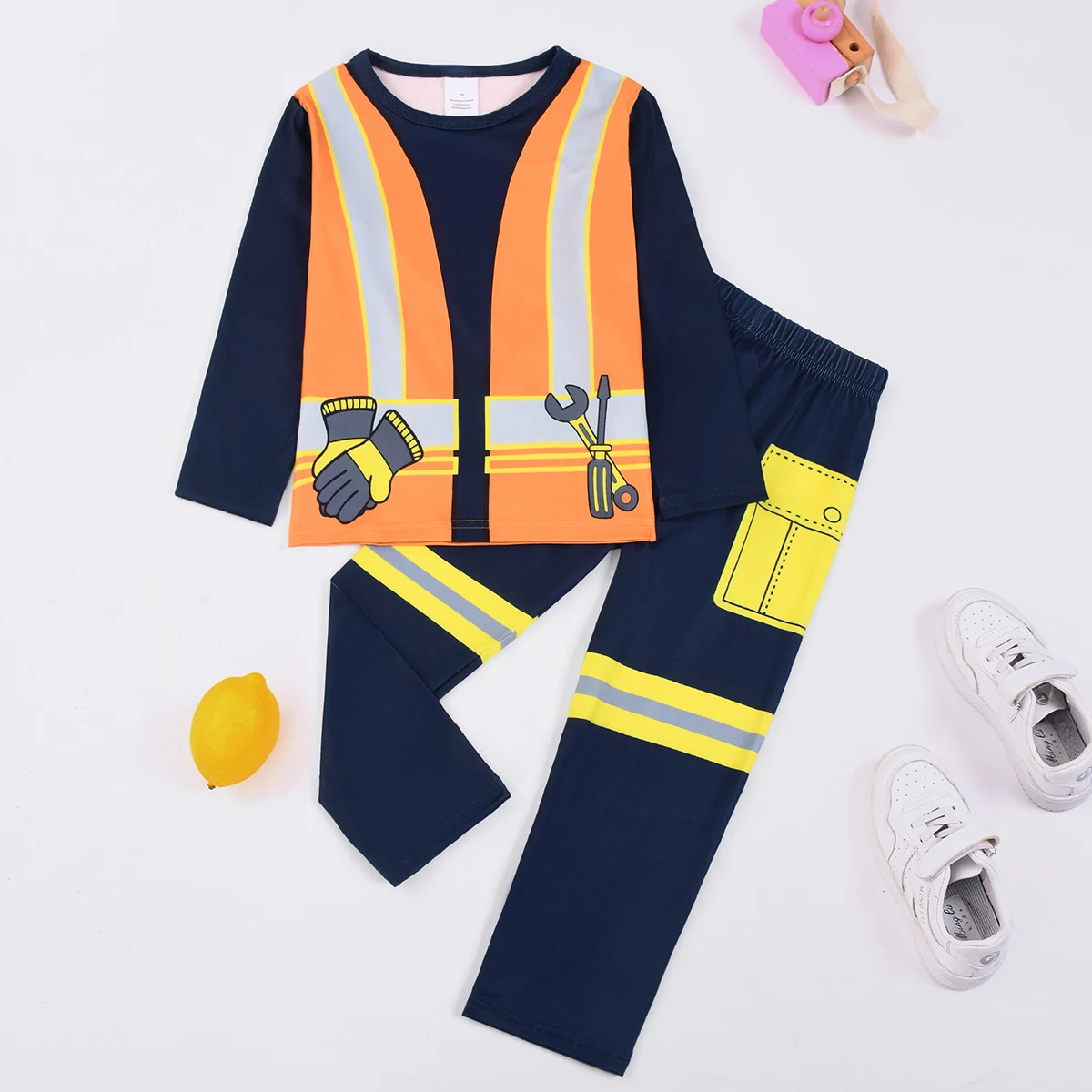 1615 Flammhemmendes Digitales Arbeitskleidungs-Stil Langarm- und Langhosen-Pyjama-Set, Geeignet für Jungen im Alter von 3 bis 8 Jahren