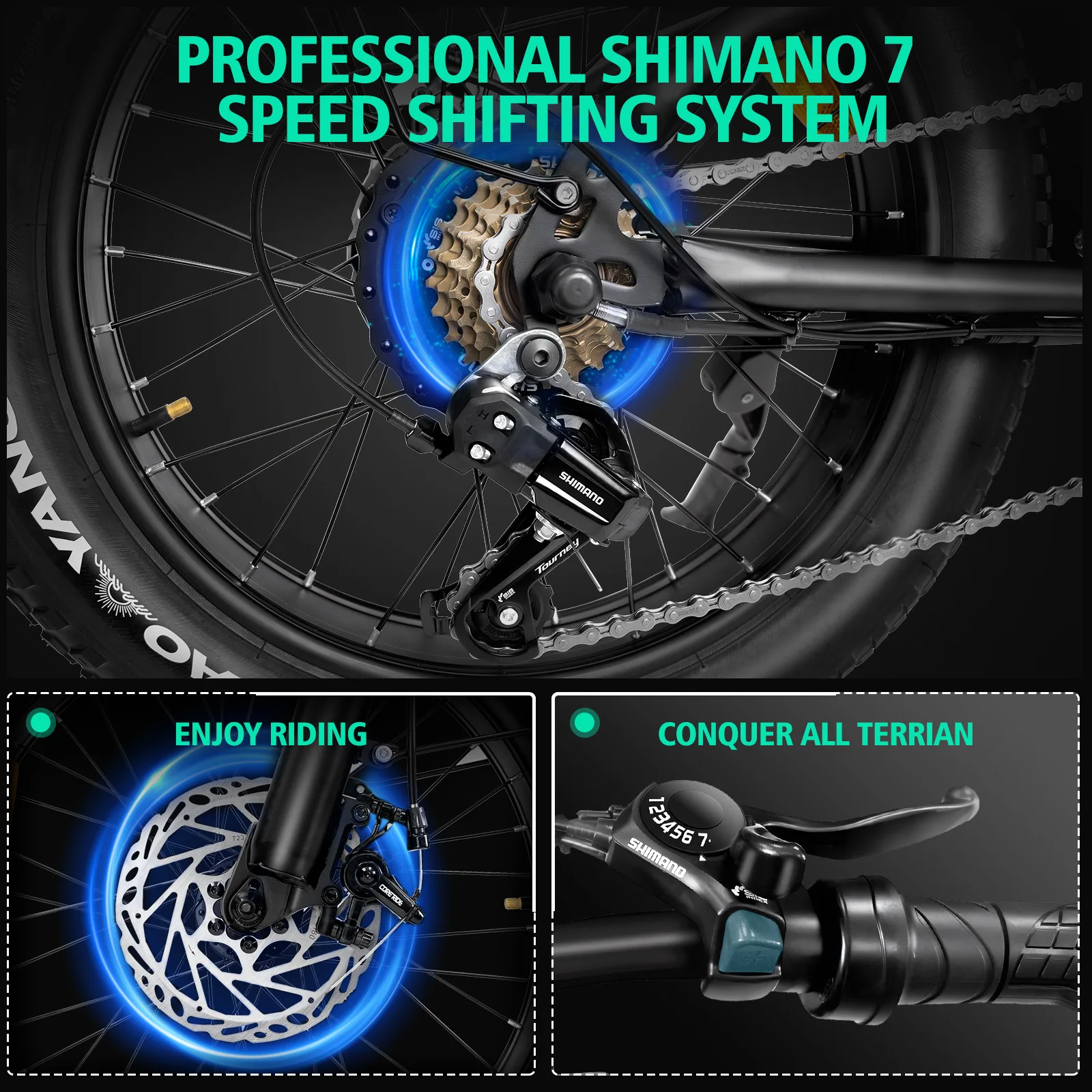 大人用電動自転車、1000W、28MPH、48V15AHバッテリー、最大40マイル電動バイク、20インチファットタイヤダートバイク、7速Eバイク