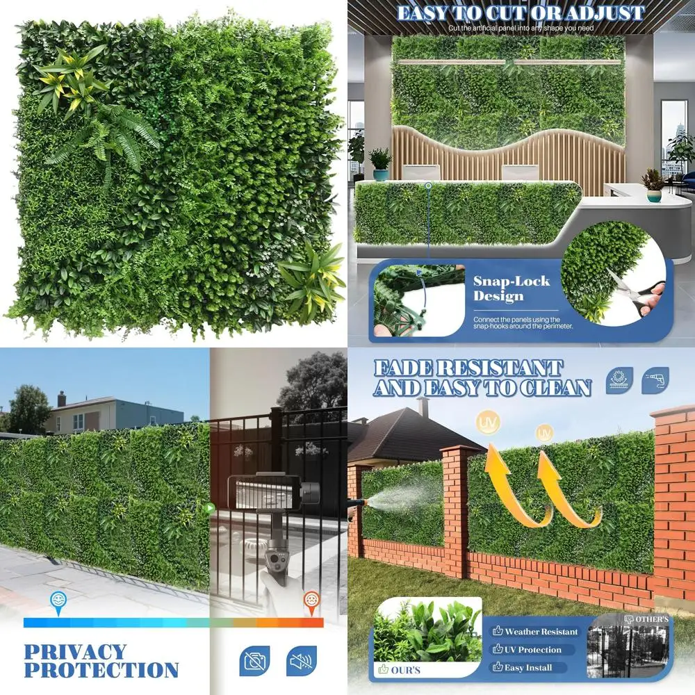 

Забор-экран для уединения 40x40 см с искусственными панелями из боксуса, смешанные листья, 2 шт., для использования в помещении или на улице