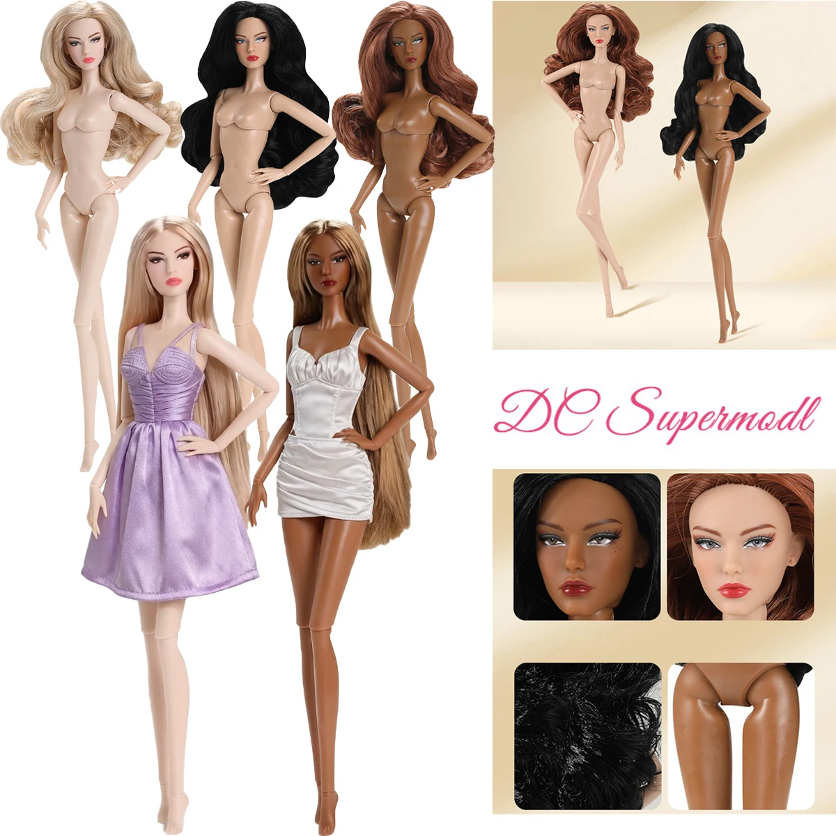 

New 32cm 2nd Gen Supermodel Doll Nylon Hair Cool Freckle Make-up 14 Joints Fair/Dark Skin 1/6 Female Figure Collectible Gifts