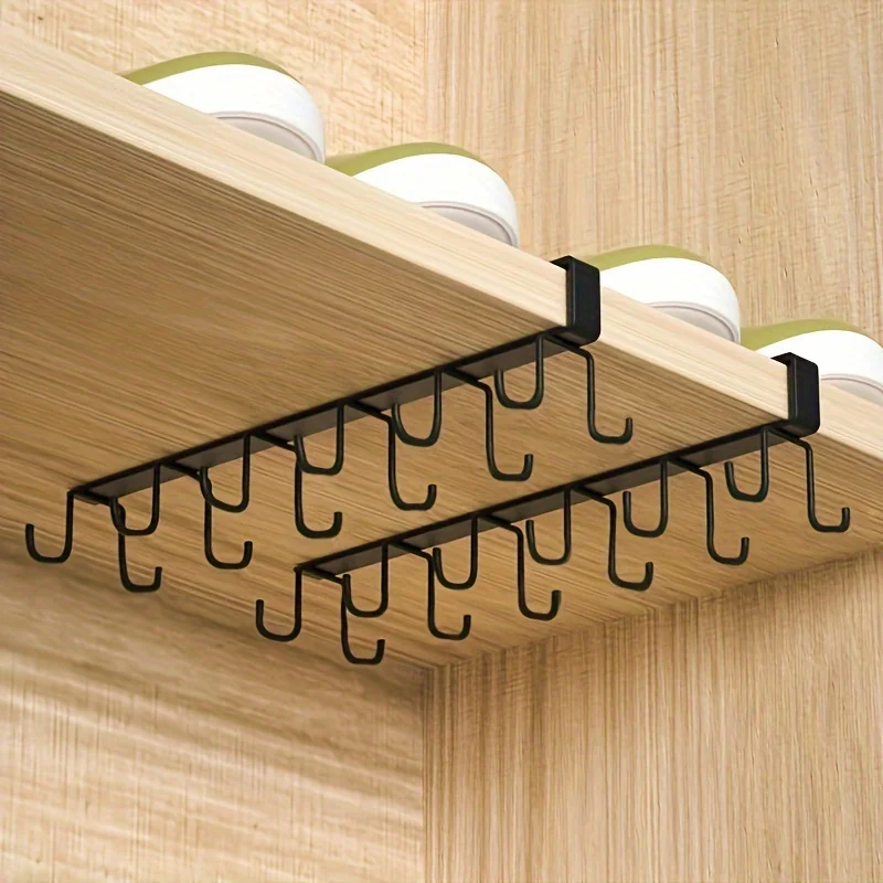 1pc Home Simple Kitchen Double Row Hook Hanging Traceless Iron Cup Hook Hanging Rack For Kitchen Bathroom Bedroom