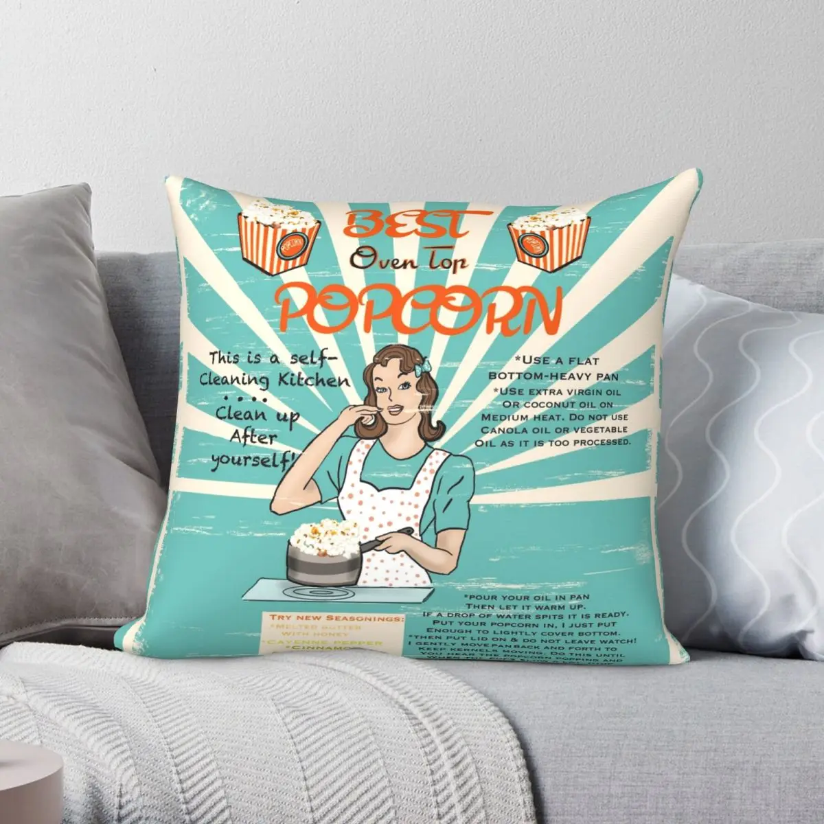 Vintage Recipe POPCORN Square Pillowcase Polyester Linen Velvet Printed Zip Decor Pillow Case Home Cushion Cover