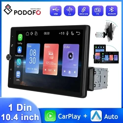 Podofo-Radio estéreo para coche, reproductor Multimedia de vídeo, 1 Din, MP5, Carplay, Android, pantalla HD 2.5D de 10,4 pulgadas, Bluetooth, receptor FM