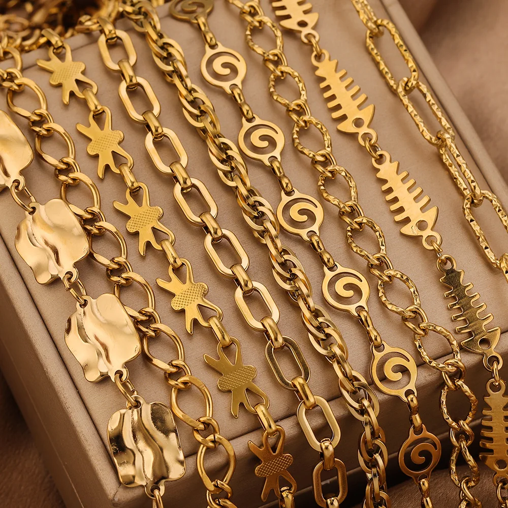 

1m Stainless Steel Chain for Jewelry Making Fish Bow Thread Link Chain Gold Plated 18k DIY keychain Necklaces Bracelet Materials