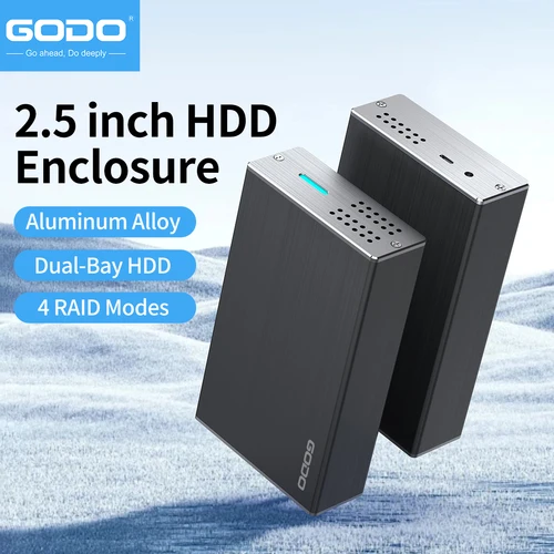 GODO Caja de disco duro RAID de doble bahía de 2,5 pulgadas USB3.0 a 2,5 ""SATA I/II/III HDD SSD RAID Caja externa compatible con UASP