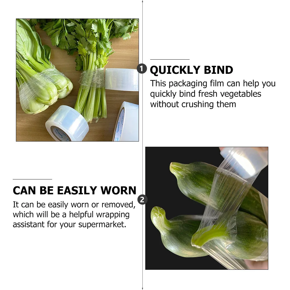 

3pcs 3 Rolls Stretch Film Clear Pe Packaging Film Wear-Resistant For Fresh Vegetables Bundling Fruit Wrap Supermarket Binding