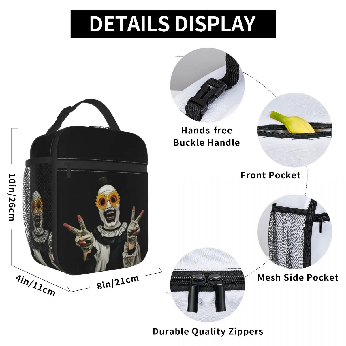 The Clown Cute Terrifier 2 Sunflower Insulated Lunch Bag Office Cooler Thermal Food Box Tote Leakproof Lunch Boxes Container