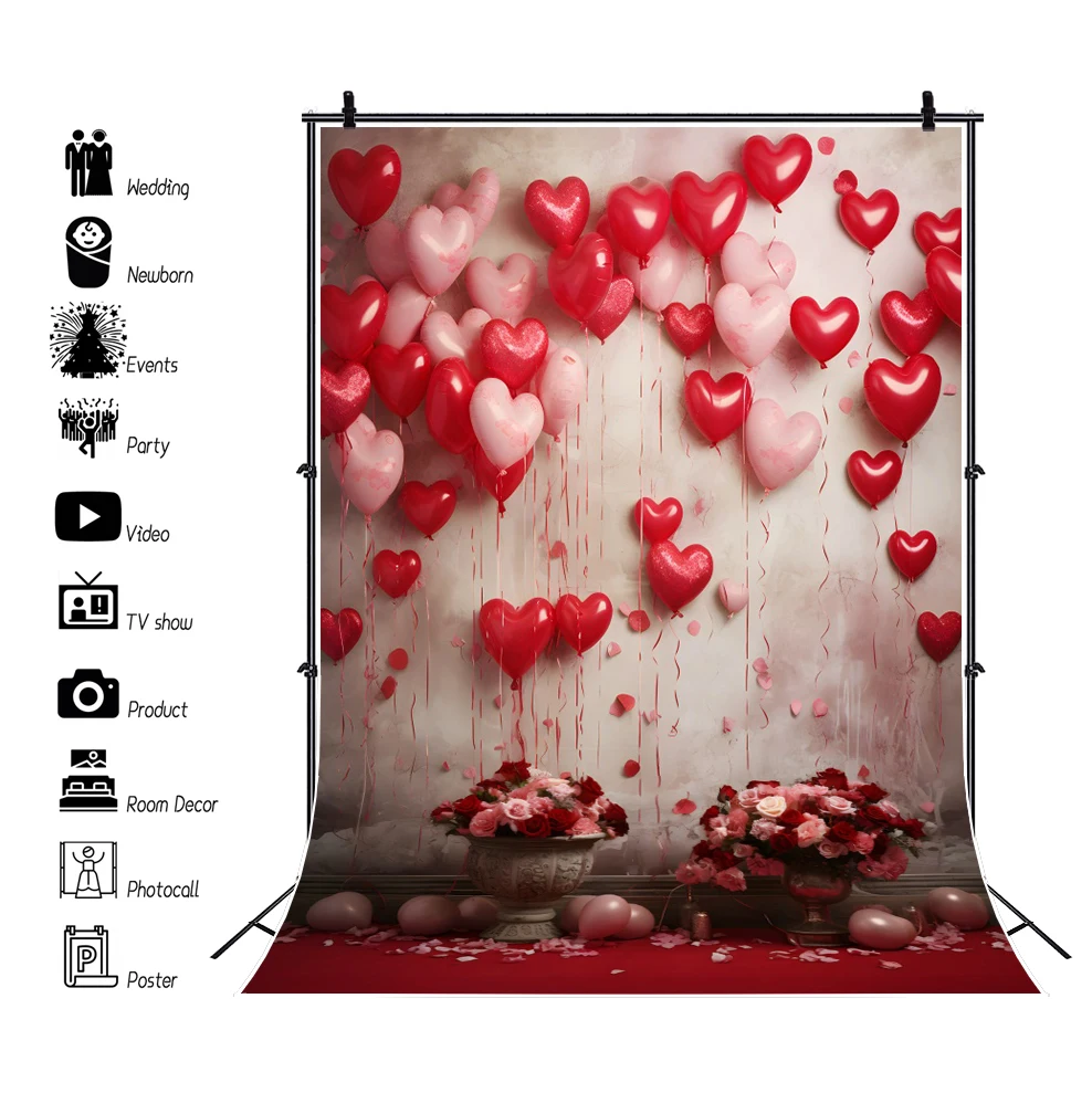 Sfondo fotografico di San Valentino Rosa rossa Fiori Cuore d'amore Interno Camera Compleanno Matrimonio Photocall Sfondo Photostudio